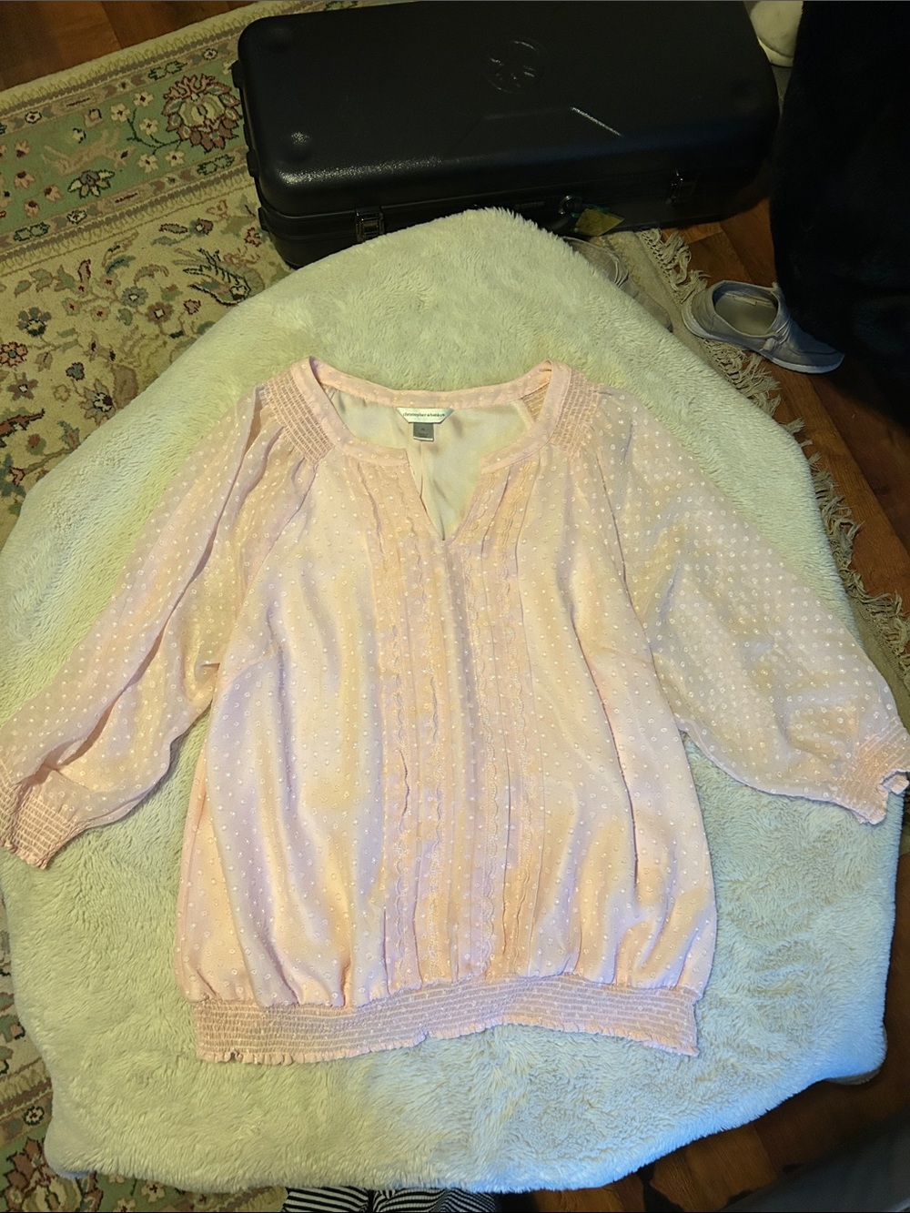 Christopher Banks Light Pink Women's Pintuck Peasant Blouse XL Lined Excellent